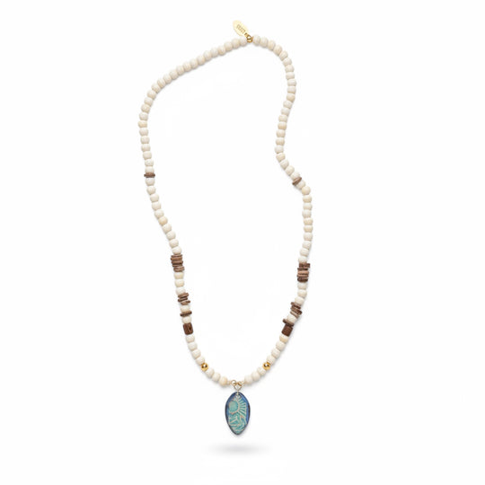 NOMAD Necklace — Natural Bone, Wood & Ceramic Pendant | Gold-Plated Silver