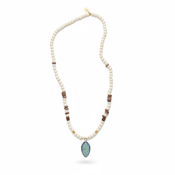 NOMAD Necklace — Natural Bone, Wood & Ceramic Pendant | Gold-Plated Silver