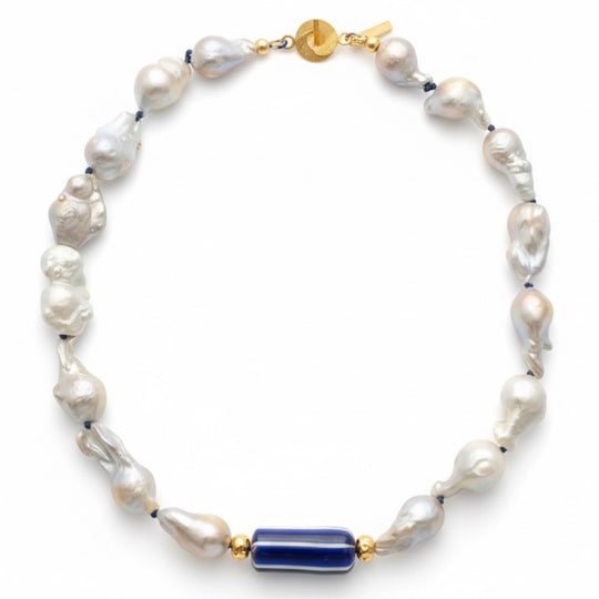 ZAFIRA Necklace — Baroque Pearls | Venetian Chevron Bead