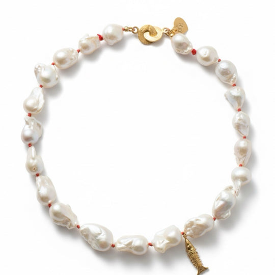 THALASSA Necklace — Baroque Pearls | Gold-Plated Silver Fish Pendant