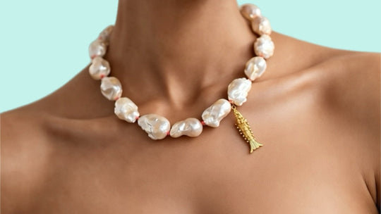 THALASSA Necklace — Baroque Pearls | Gold-Plated Silver Fish Pendant