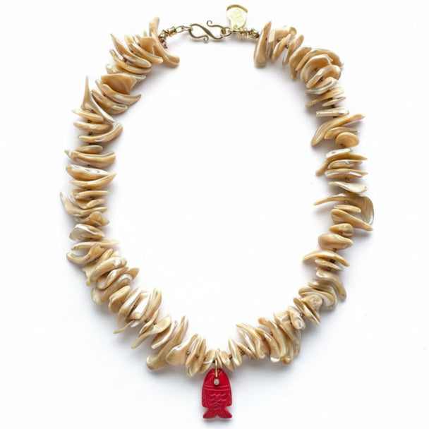 CORALIA Necklace — Natural Shell & Red Coral Fish | 925 Silver