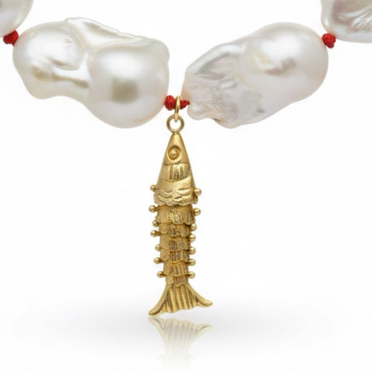 THALASSA Necklace — Baroque Pearls | Gold-Plated Silver Fish Pendant