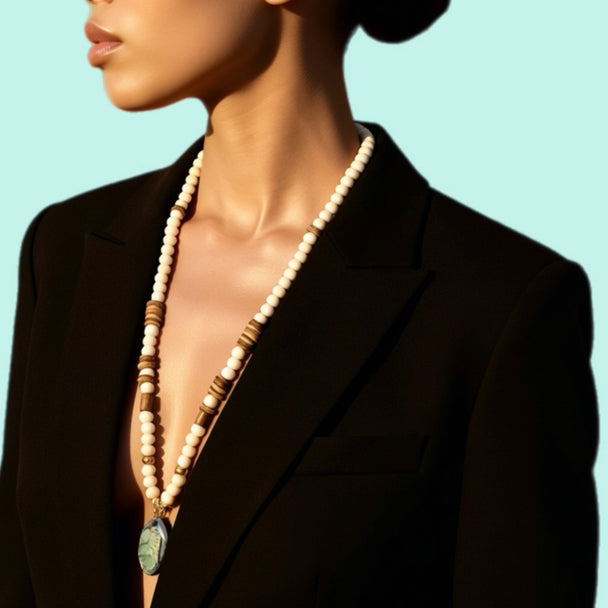 NOMAD Necklace — Natural Bone, Wood & Ceramic Pendant | Gold-Plated Silver