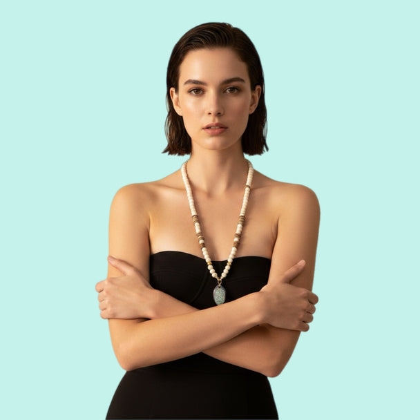 NOMAD Necklace — Natural Bone, Wood & Ceramic Pendant | Gold-Plated Silver