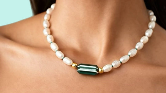 VERDE Necklace — Baroque Pearls & Venetian Chevron Bead | Gold-Plated Silver