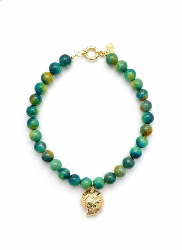 COQUILLE VERTE Necklace — Green Agate & Shell | Gold-Plated Silver