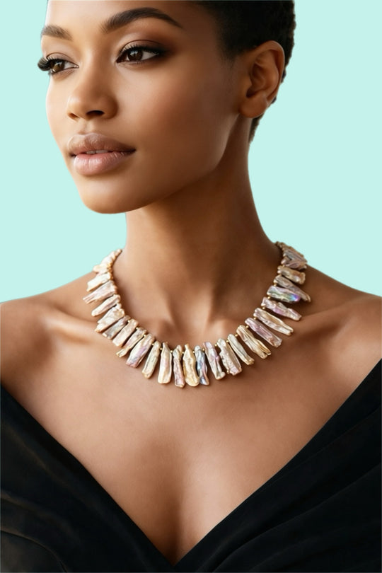 CALYPSA Necklace — Stick Baroque Pearls | Gold-Plated Silver