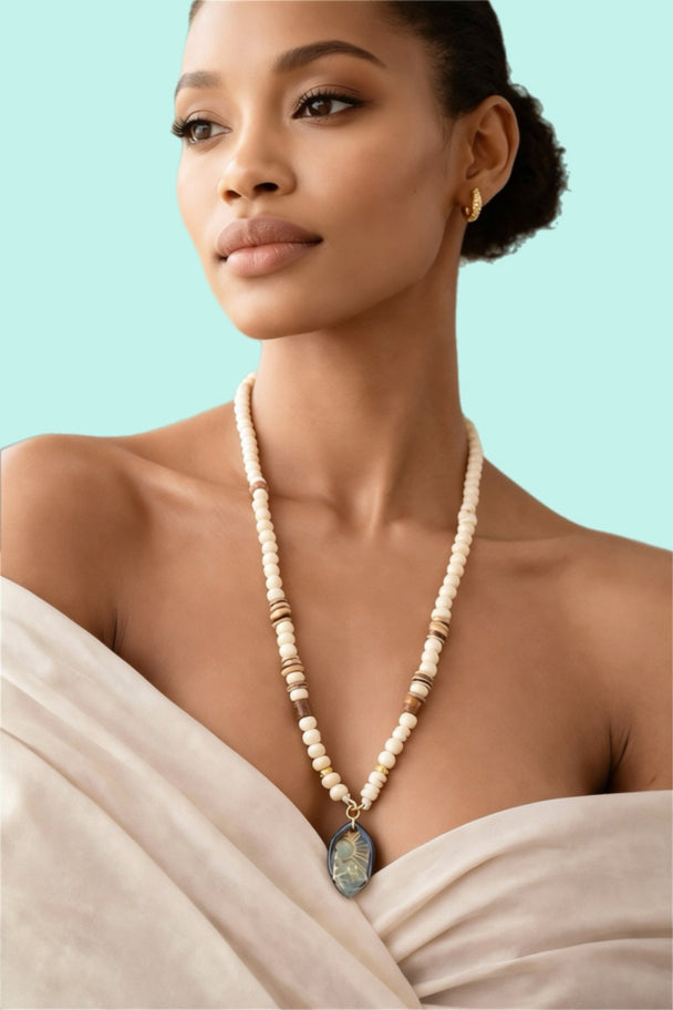NOMAD Necklace — Natural Bone, Wood & Ceramic Pendant | Gold-Plated Silver